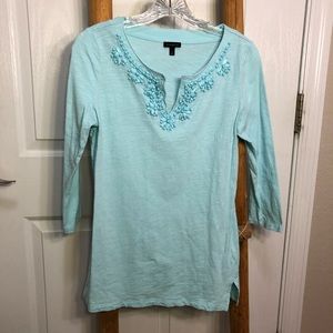 Talbots light aqua blue v-neck top, size S